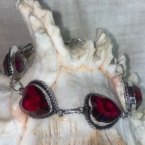 Raspberry Red Quartz heart multi-gem handcrafted Bracelet